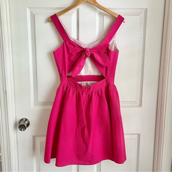 Lauren James Solid Seersucker Garrison Dress in Raspberry - Picture 3 of 4